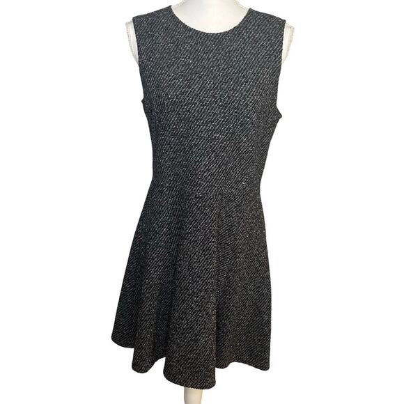 Theory women's sleeveless black and white textured tweed A- line dress size 12 - Picture 1 of 10